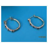 Yellow 10kt Gold StoneInlay Hoop 1" Earrings 2.1g