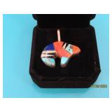 Pawn Zuni Sterling BEAR 1" Inlaid Pendant DL Signd