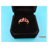 Yellow 10kt Gold sz5.75 Ring HEART Red Stone 1.9g