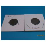 (2) 1912d & 1912s US Wheat Pennies Cents