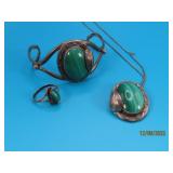 Pawn Sterling? 3pc Jewelry SET Green Stones 45g