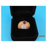 Sterling Red Garnet Swirl GoldCZ sz4.75 Ring 8g
