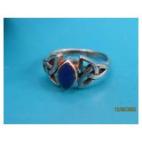 Sterling Blue Stone CrissCross Front s6.25 Ring 3g