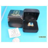 New vtg V WIECK Sterling sz6 Ring Swiss Blue Topaz