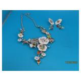 Betsey Johnson Leather Flowers Bling Necklace SET