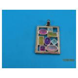 Sterling 8stone Rectangle Geo 1.25" Pendant 7g