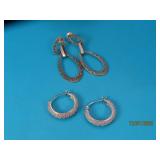 (2prs) Sterling BrightCut Dangle/Hoop Earrings 10g