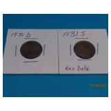 1931d & 1931s KeyDate US Wheat Pennies