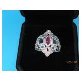 10kt White Gold & Gemstone sz7.25 Ring 5.5g