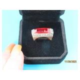 Sterling Art Deco GarnetType Stone sz5.75 Ring 7g