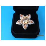 Sterling Champagne Citrine Flower sz6 Ring 17g