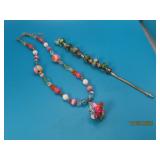 2pcs Sterling Glass Colored Balls Necklace & Brace