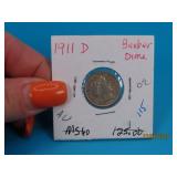 1911d Barber Dime full liberty AU/MS