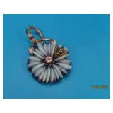 M THURMAN Sterling BEE Blue Flower 2" Pendant 17g