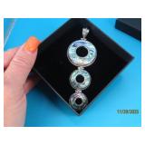 Sterling MOP Shell 3loop Dangle 3.5" Pendant 22g