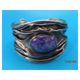 Sterling DOMINIQUE Charoite Stn 2.25" Bracelet 57g