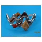 Solid Sterling 3stone & Copper Accent Bracelet 33g