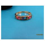 Sterling 10 GemStone Triangle GoldTone sz7 Ring