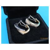 10kt White/Yellow Gold 3/4" Earrings Diamond 4.9g
