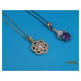 (2) Sterling Necklaces Amethyst & Bling Pend 12.5g