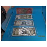 (4) vtg Currency Bills Silver Cert ~ MEX ~ ENG