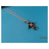 10kt Gold CROSS Saph/Dia Pendant 18" Necklace 1,3g