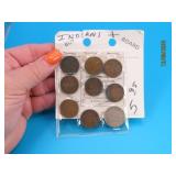 (8) Indian Head Cents Pennies & (1) Liberty Nickel