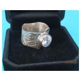 Modernistic sz6.75 Sterling Ring CZ Stone 6g