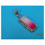 Sterling Pink/White Agate Stone 2" Pendant 13g