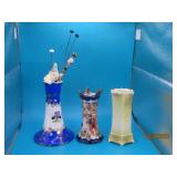 (3) vintage Porcelain HatPin Holders + PINS