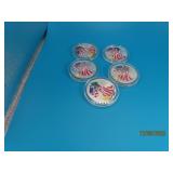 (5) Colorized American Silver Eagle Dollar Coins