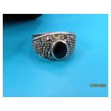 Sterling Black Onyz & CZ Bling sz6.75 Ring 4g