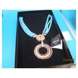 New vtg AKKAD Blue & Bling Necklace boxed