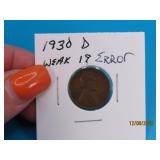 1930d Error weak 19 Wheat US Cent