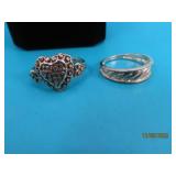 (2) Sterling sz7/7.5 Solid Band Rings Heart 5.8g