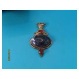 Sterling Oval Sodalite Stone Garnet 2" Pendant 11g