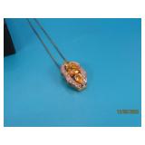 Sterling Citrine & CZ Pendant + 16" Necklace 8.5g