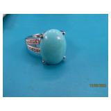 10kt White Gold & Round Blue Stone sz7 Ring 6g