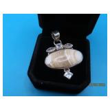 Sterling WhiteAgate CZ 1.5" Oval Pendant 12g