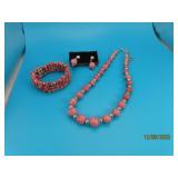 C POLLACK PinkStone & Sterling SET Neck/Earring