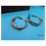 new vtg Sterling Multi Gemstone 1" Hoop Earring 5g
