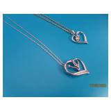 (2) Sterling Pretty HEART Pendant 16" Necklaces11g