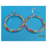 Sterling "M"sgd Polished Stone 1.5" Earrings 13.5g