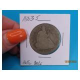 1863s Seated Liberty US Half Dollar Coin