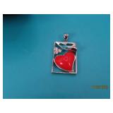 Sterling Silver Red HEART Enamel 1" Pendant 6g