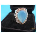 Sterling Blue Teardrop sz6 Ring Intricate 10g