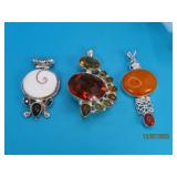 (3) unmarked Sterling? 2"ish Bling Pendants