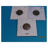(3) 1917 & 1917d & 1917s US Wheat Cents Pennies