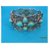 BJ signed Filagree Sterling Turqoise Bracelet 57g