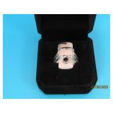 Sterling Swirl Moonstone + Onyx sz5.75 Ring 10g